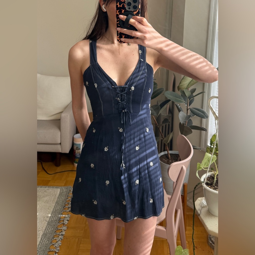 East order floral mini dress lace-up front